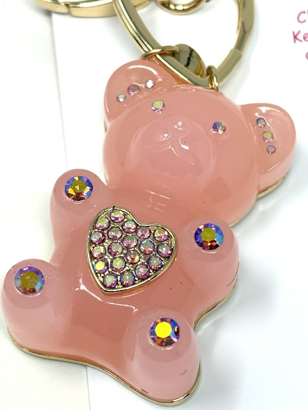 Betsey Johnson Gummy Bear Key Fob Backpack Bag Charm Pink Gold Tone Crystals NWT